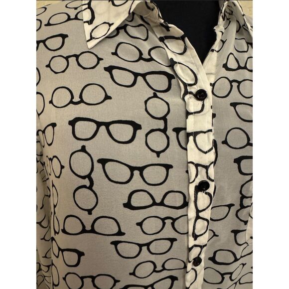 I Love HB1 Eyeglasses Print Sheer Long Sleeve Button Up - Sz L - Picture 2 of 10